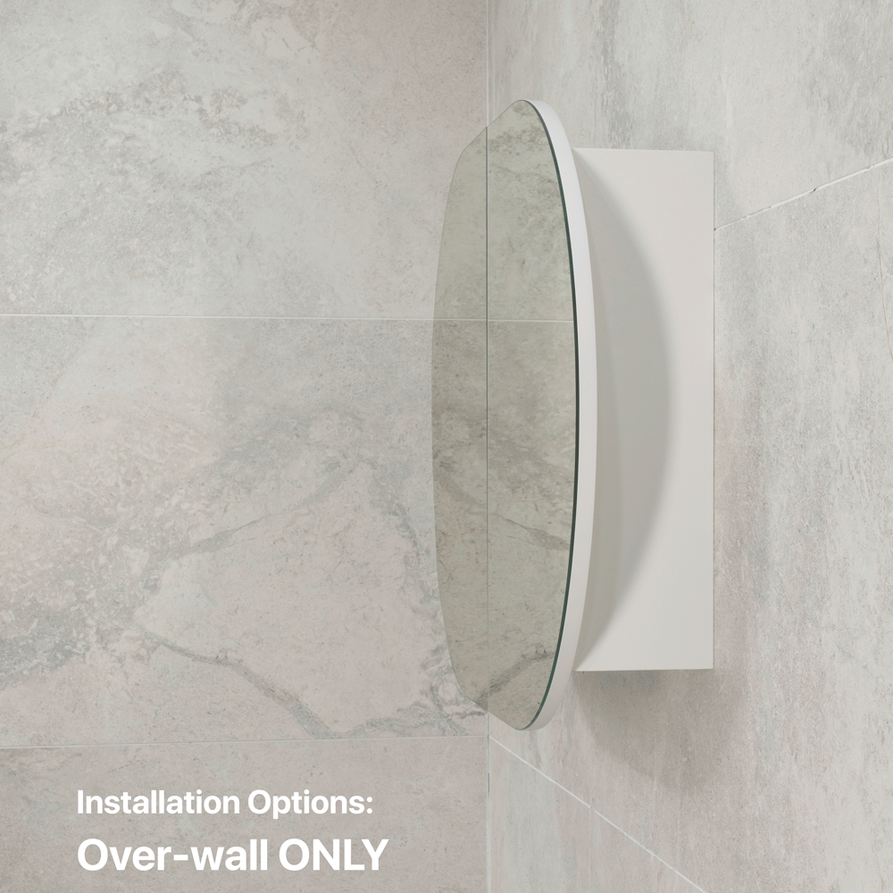 Pill Oval 900mm x 600mm Mirrored Shaving Cabinet, Matte White