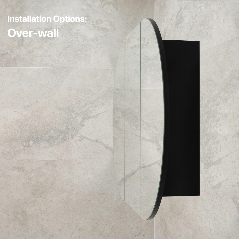 Pill Oval 1200mm x 750mm Mirrored Shaving Cabinet, Matte Black