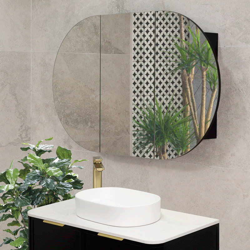 Pill Oval 1200mm x 750mm Mirrored Shaving Cabinet, Matte Black