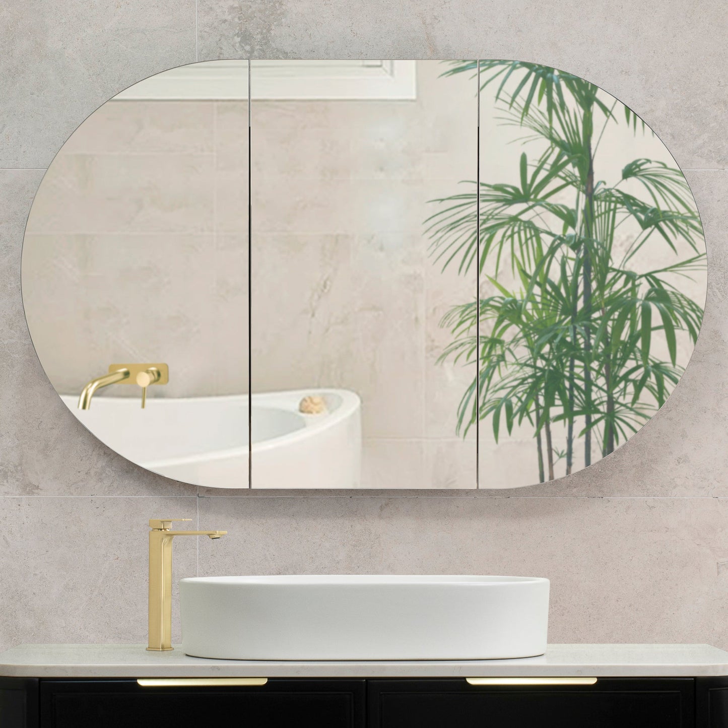Pill Oval 1200mm x 750mm Mirrored Shaving Cabinet, Matte Black