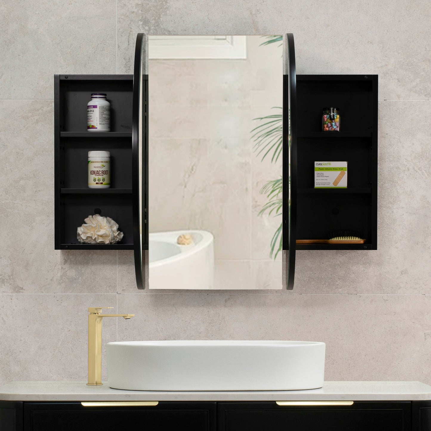 Pill Oval 1200mm x 750mm Mirrored Shaving Cabinet, Matte Black