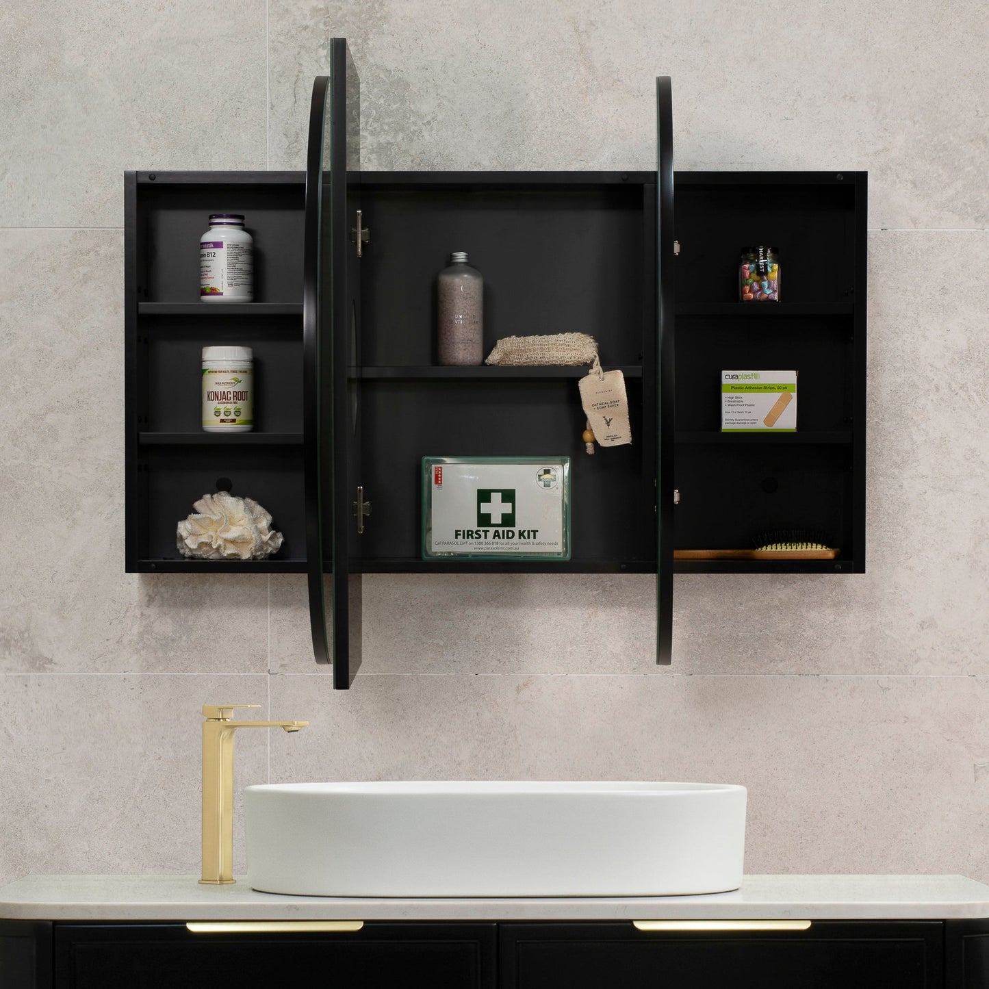 Pill Oval 1200mm x 750mm Mirrored Shaving Cabinet, Matte Black