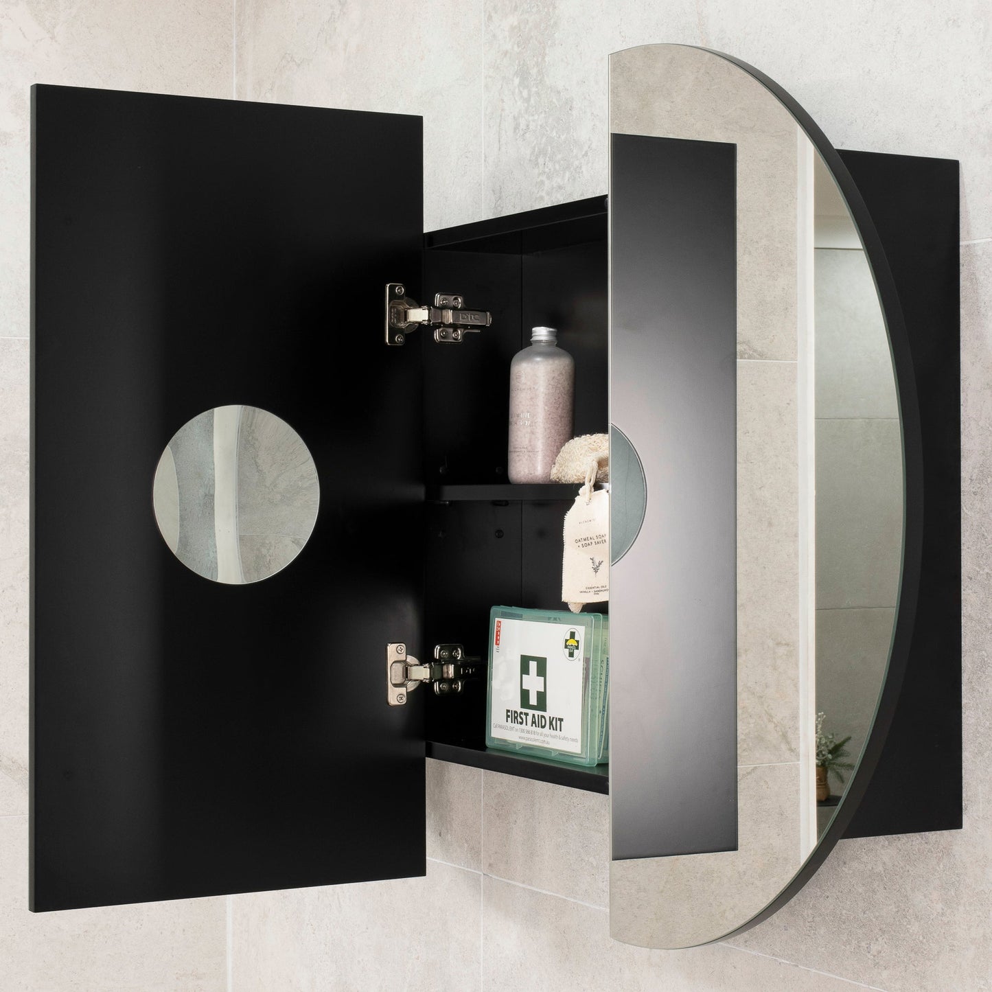 Pill Oval 1200mm x 750mm Mirrored Shaving Cabinet, Matte Black