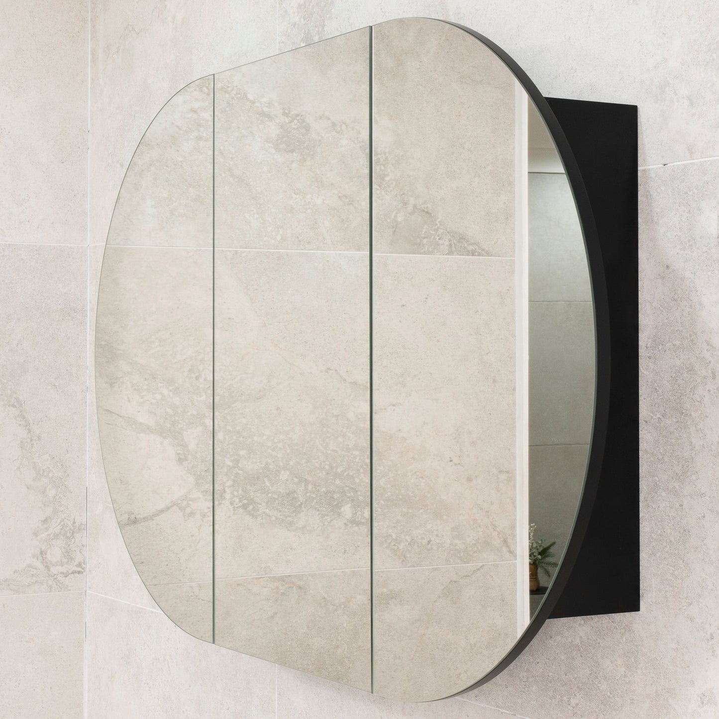 Pill Oval 1200mm x 750mm Mirrored Shaving Cabinet, Matte Black