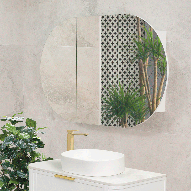 Pill Oval 1200mm x 750mm Mirrored Shaving Cabinet, Matte White
