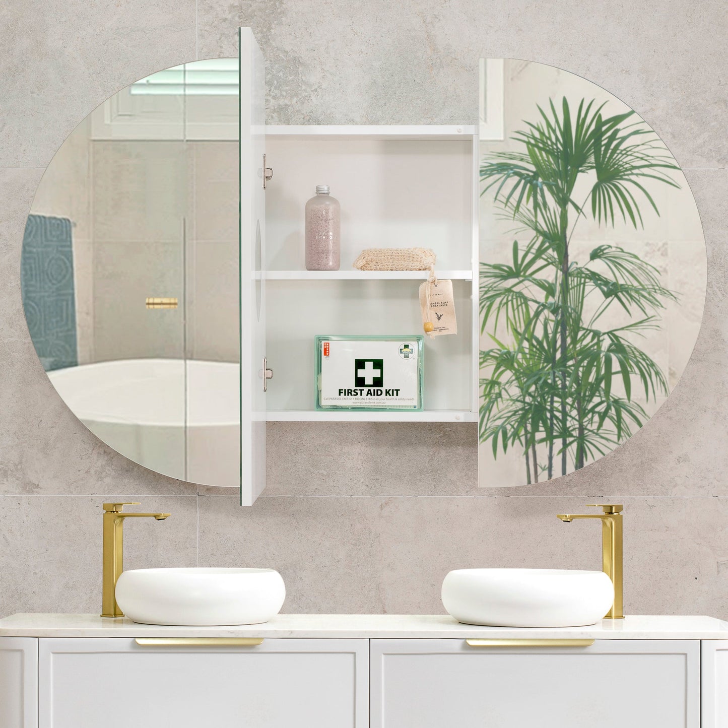 Pill Oval 1200mm x 750mm Mirrored Shaving Cabinet, Matte White