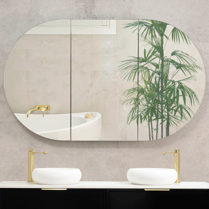 Pill Oval 1500mm x 900mm Mirrored Shaving Cabinet, Matte Black