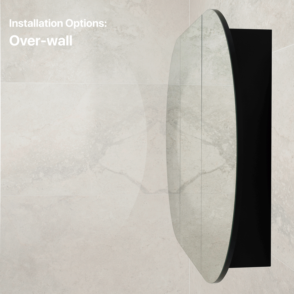 Pill Oval 1500mm x 900mm Mirrored Shaving Cabinet, Matte Black