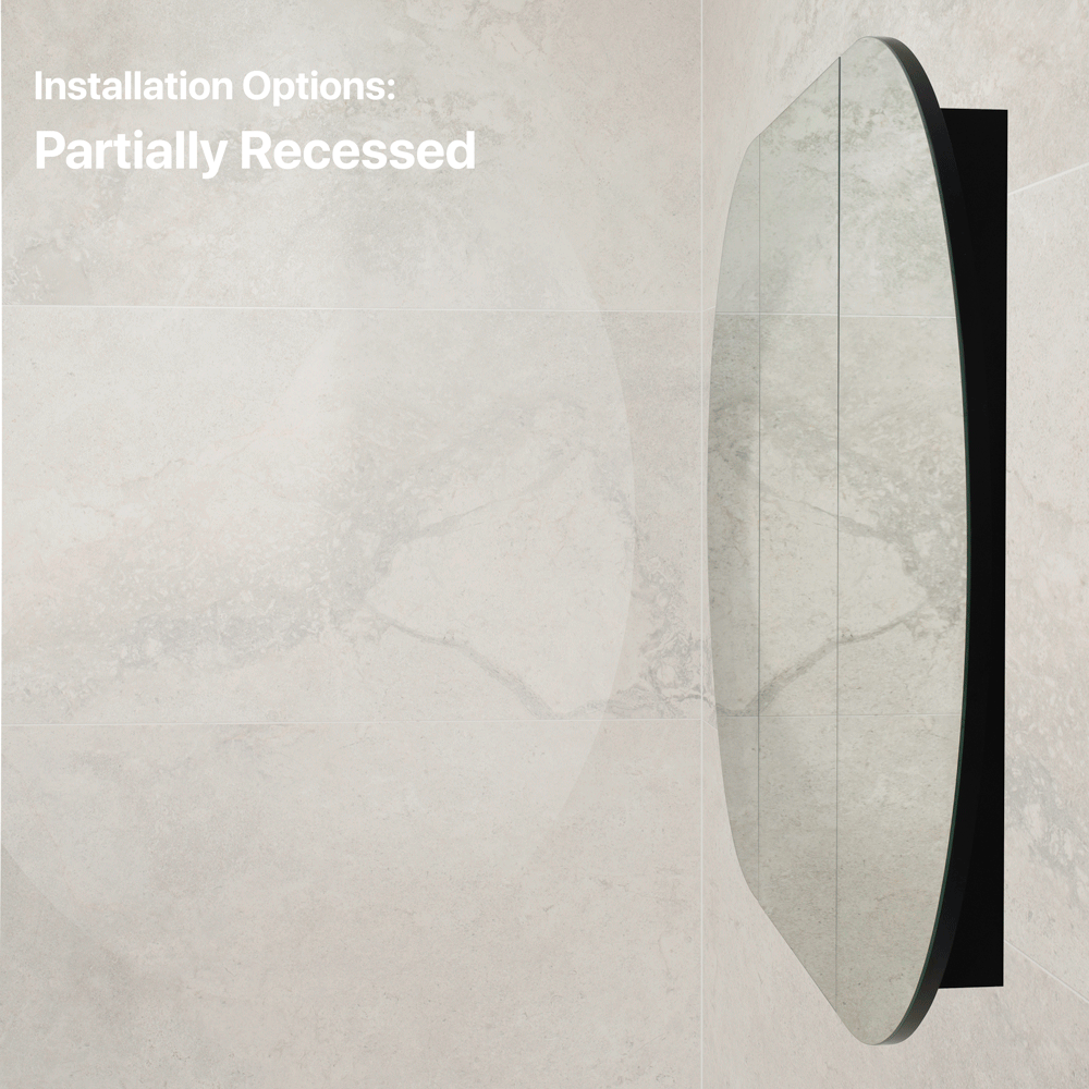 Pill Oval 1500mm x 900mm Mirrored Shaving Cabinet, Matte Black
