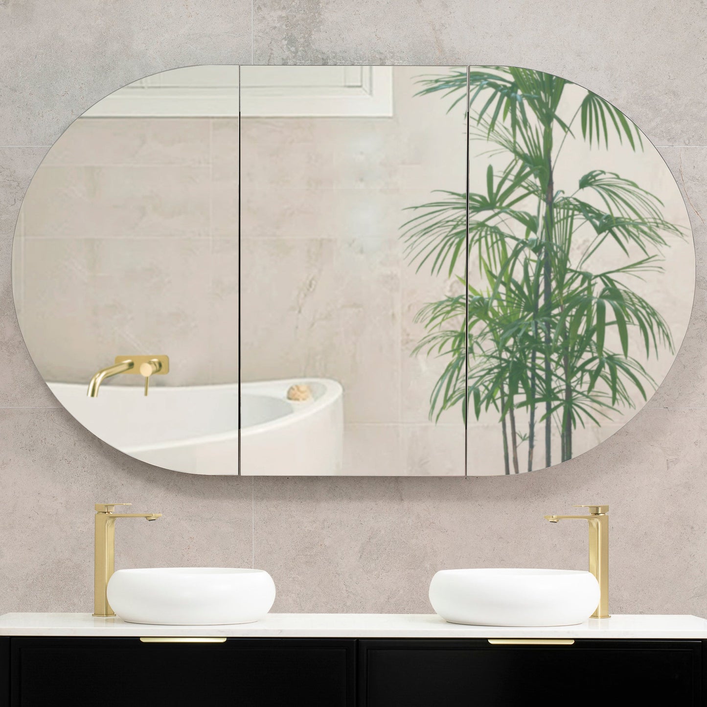Pill Oval 1500mm x 900mm Mirrored Shaving Cabinet, Matte Black