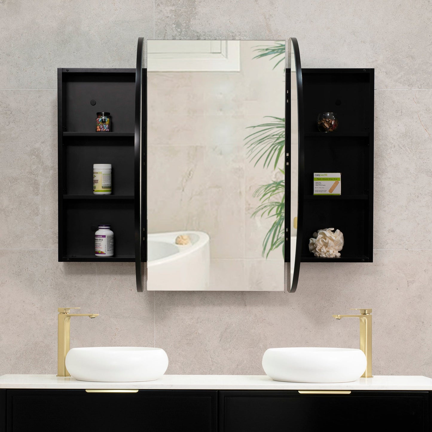 Pill Oval 1500mm x 900mm Mirrored Shaving Cabinet, Matte Black