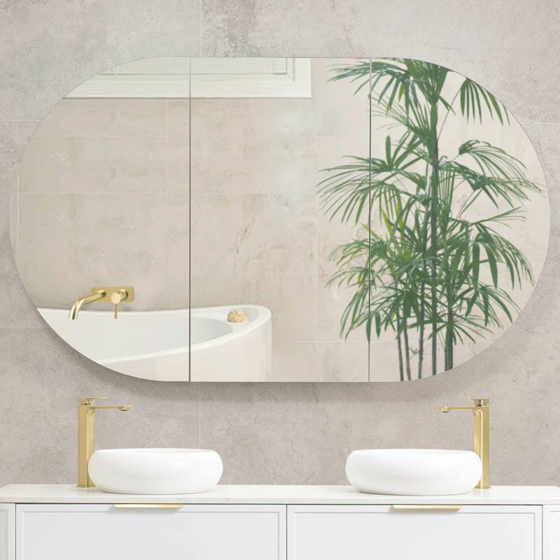 Pill Oval 1500mm x 900mm Mirrored Shaving Cabinet, Matte White