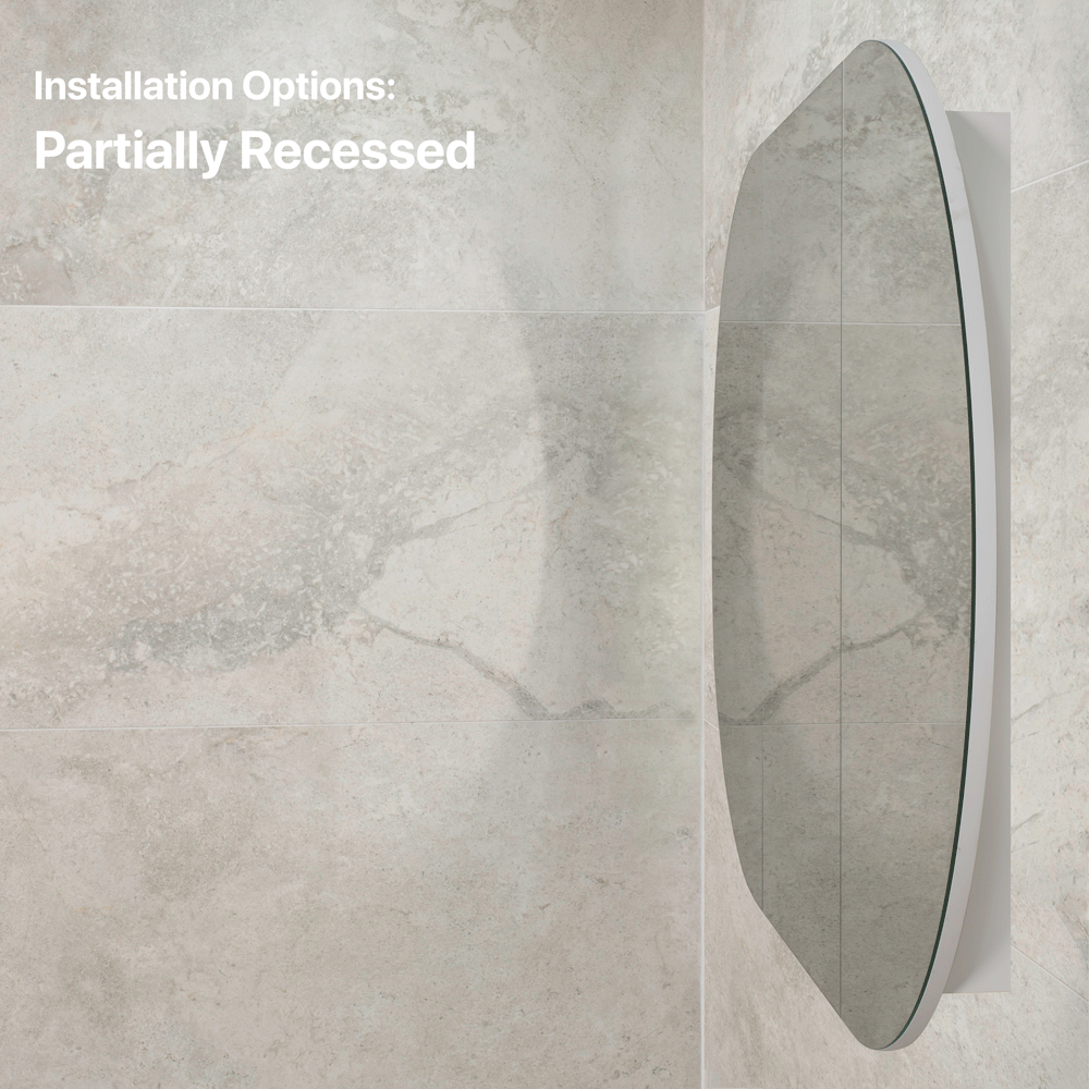 Pill Oval 1500mm x 900mm Mirrored Shaving Cabinet, Matte White