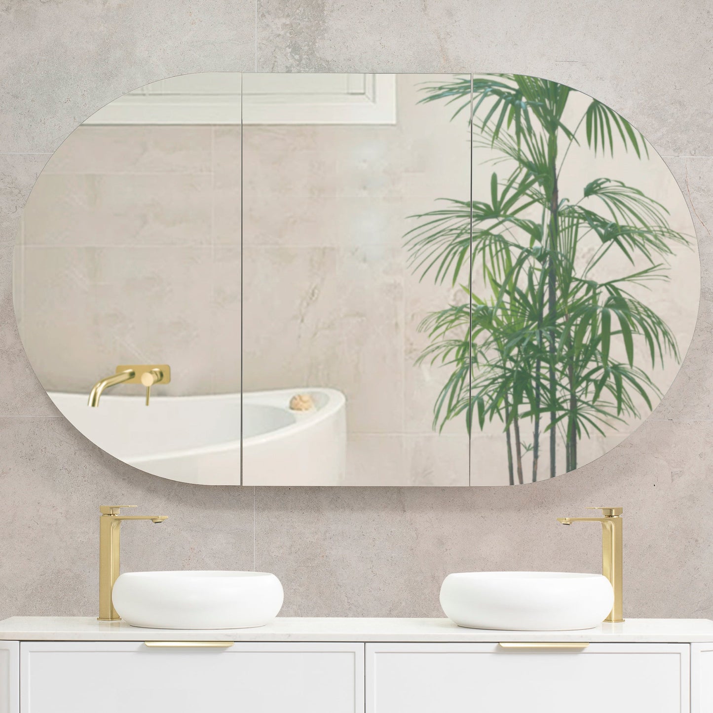 Pill Oval 1500mm x 900mm Mirrored Shaving Cabinet, Matte White