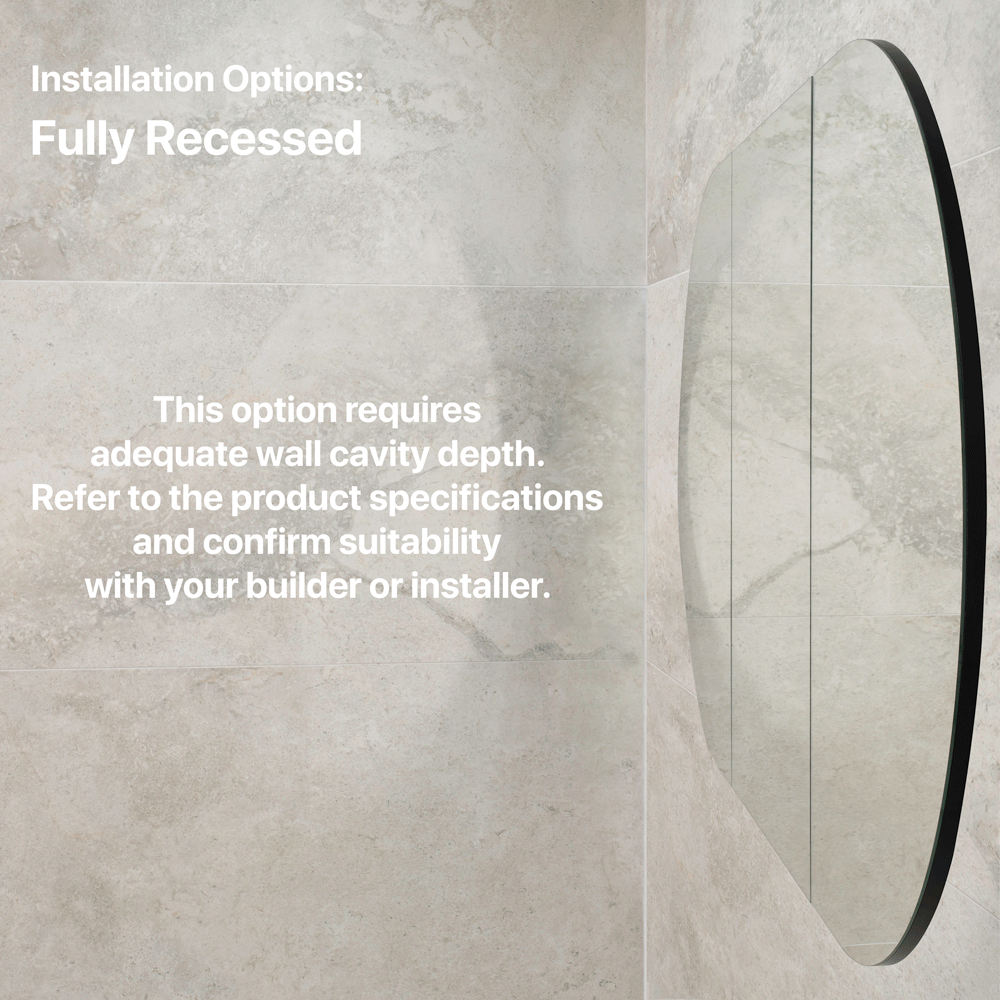Pill Oval 1800mm x 900mm Mirrored Shaving Cabinet, Matte Black