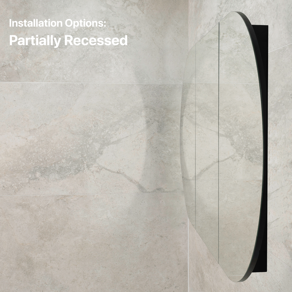 Pill Oval 1800mm x 900mm Mirrored Shaving Cabinet, Matte Black