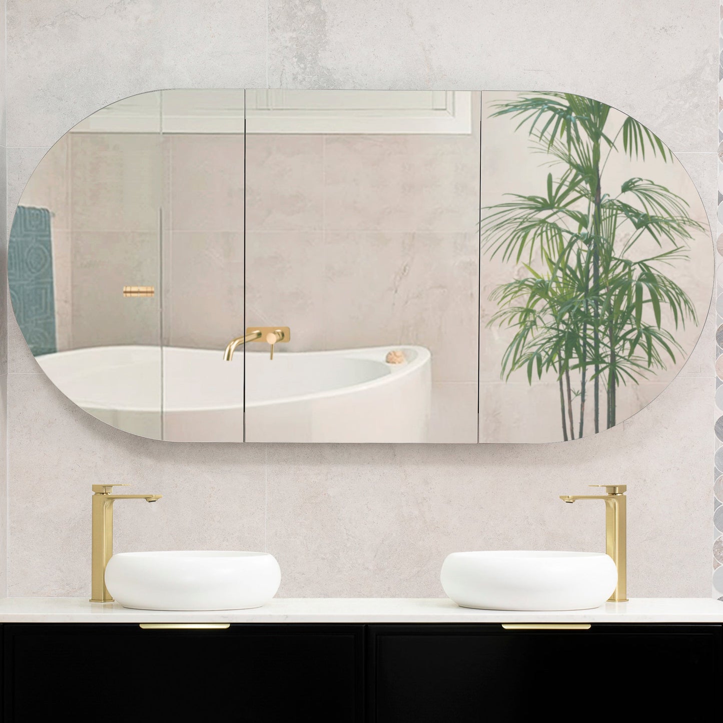 Pill Oval 1800mm x 900mm Mirrored Shaving Cabinet, Matte Black