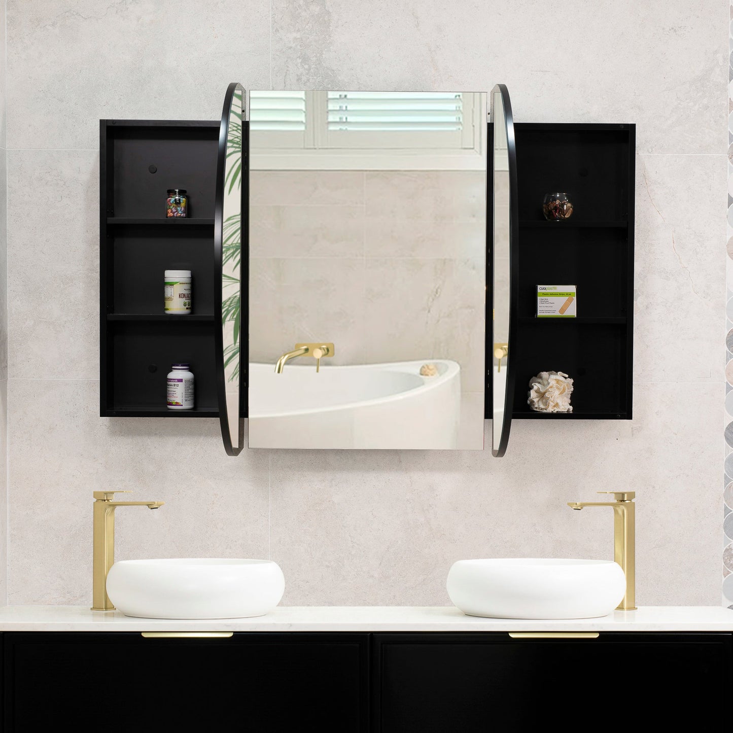 Pill Oval 1800mm x 900mm Mirrored Shaving Cabinet, Matte Black
