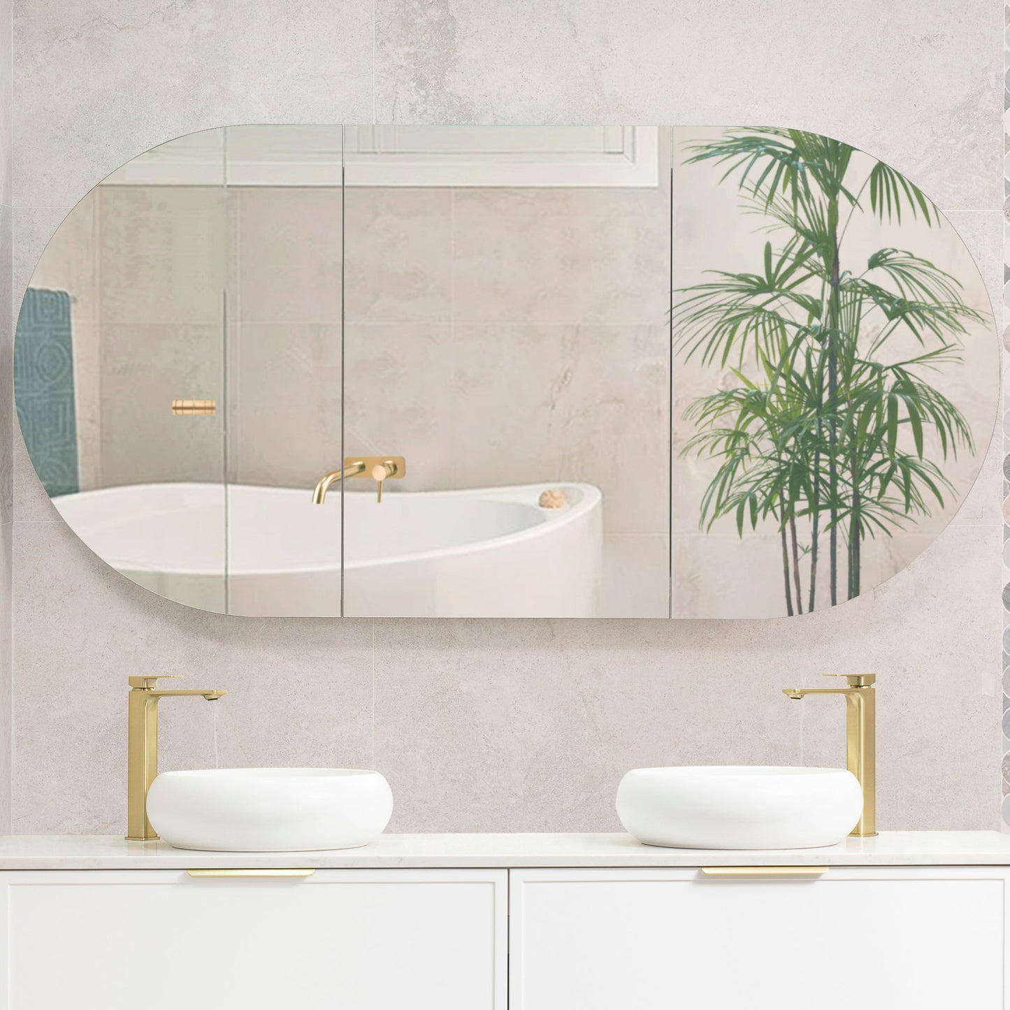 Pill Oval 1800mm x 900mm Mirrored Shaving Cabinet, Matte White