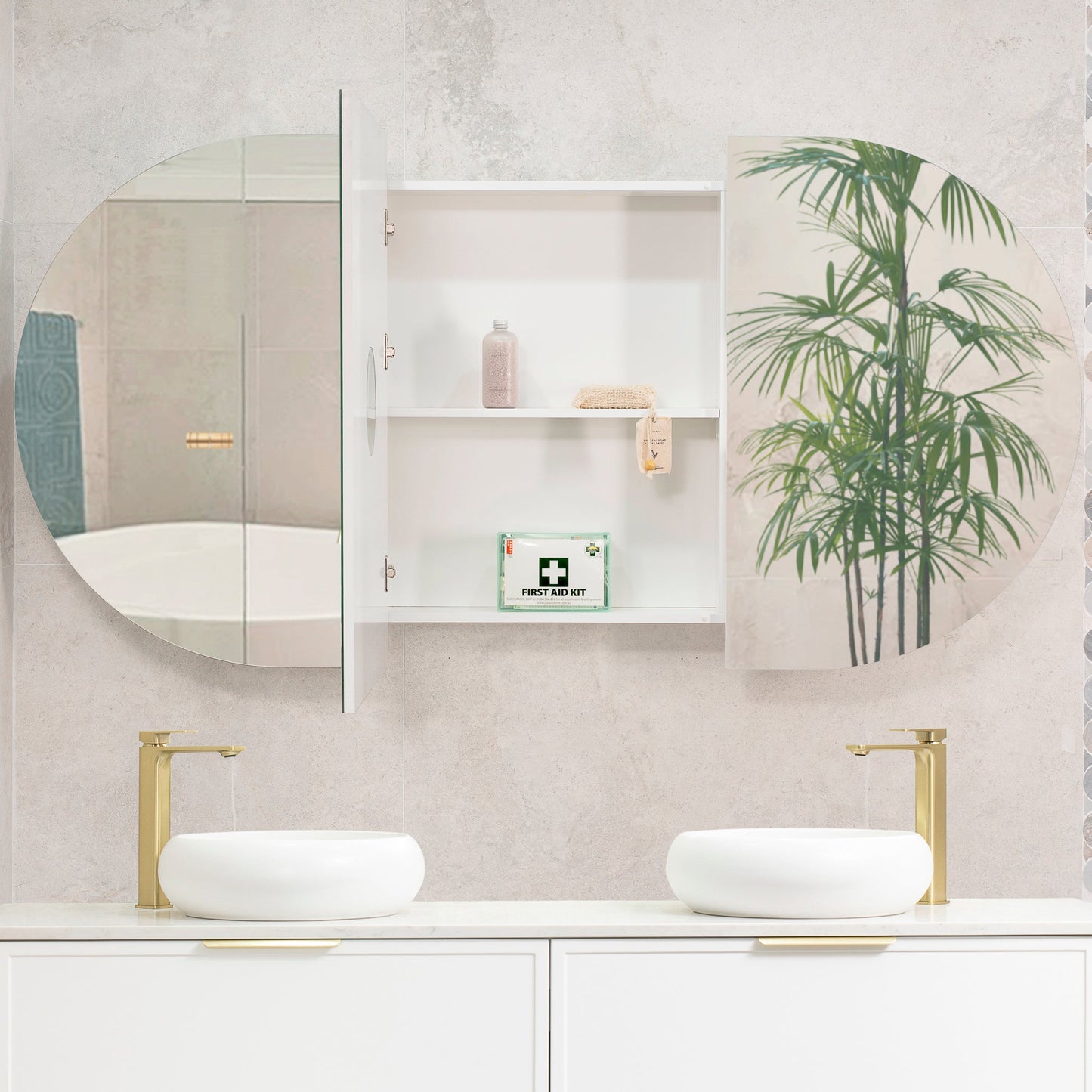 Pill Oval 1800mm x 900mm Mirrored Shaving Cabinet, Matte White