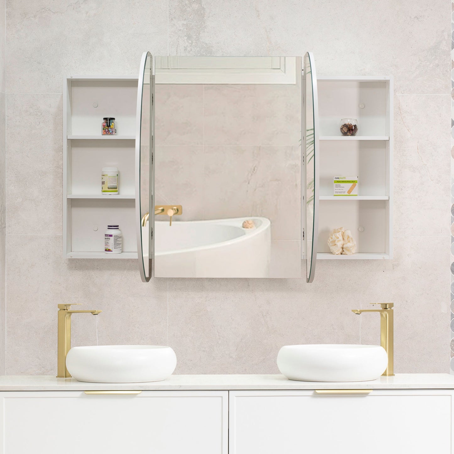 Pill Oval 1800mm x 900mm Mirrored Shaving Cabinet, Matte White