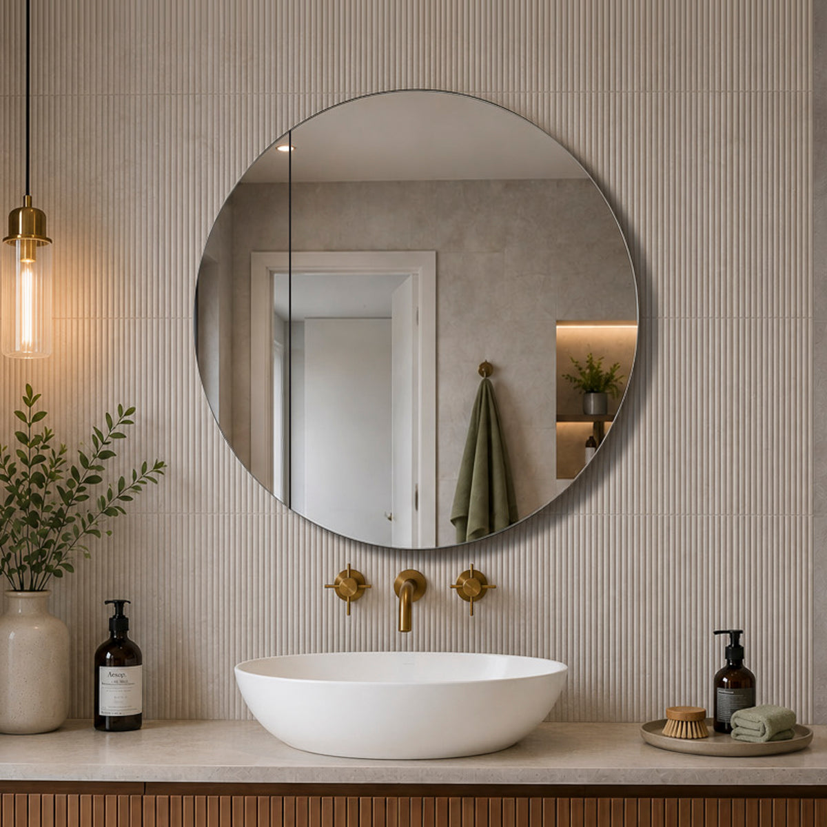Circa Round 900mm Mirrored Shaving Cabinet, Matte White