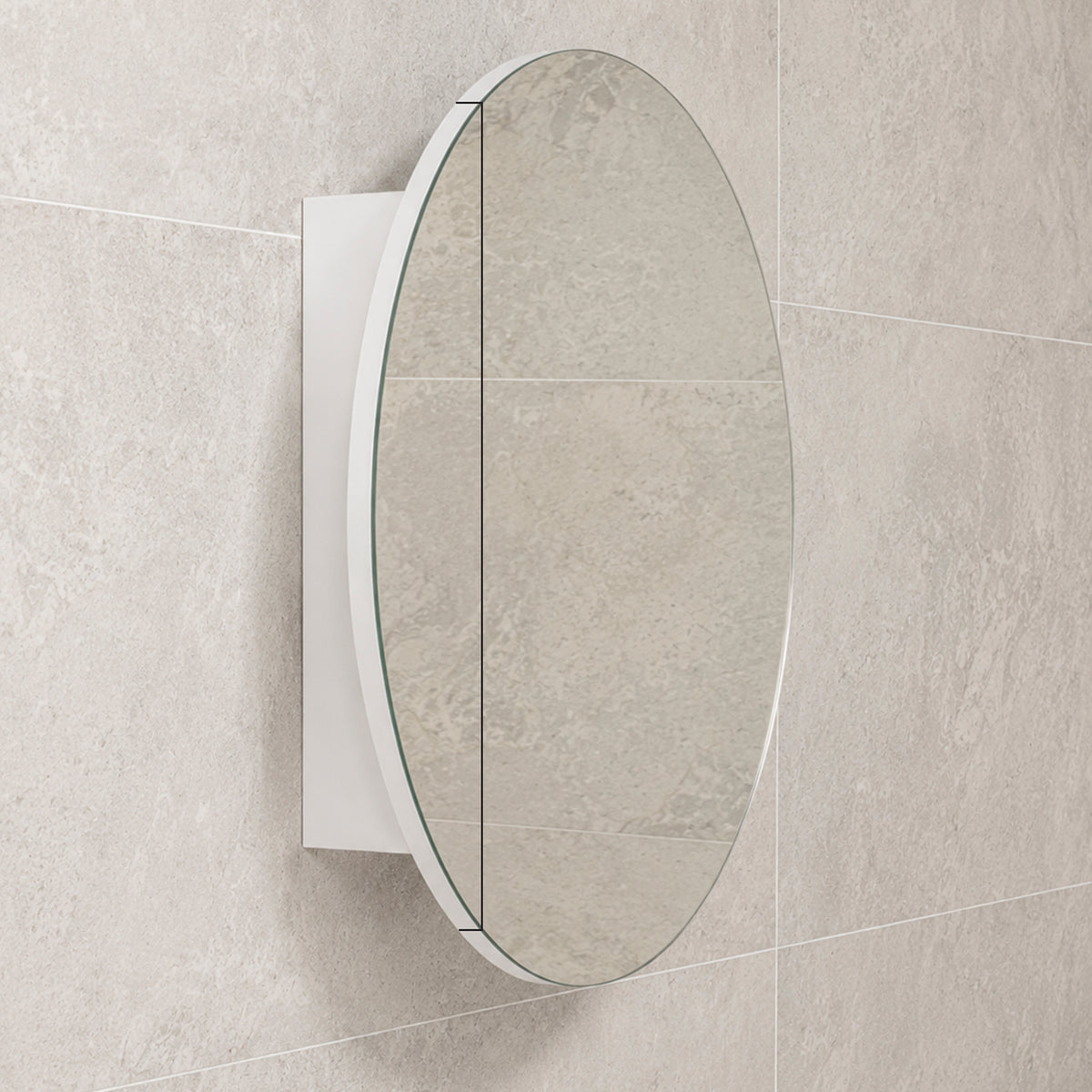 Circa Round 900mm Mirrored Shaving Cabinet, Matte White