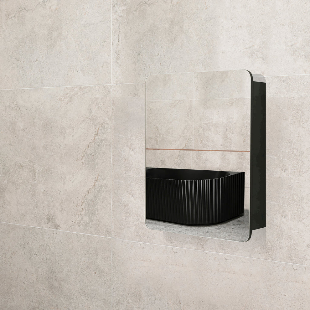 Retti Rectangular 600mm x 750mm Mirrored Shaving Cabinet, Matte Black ...