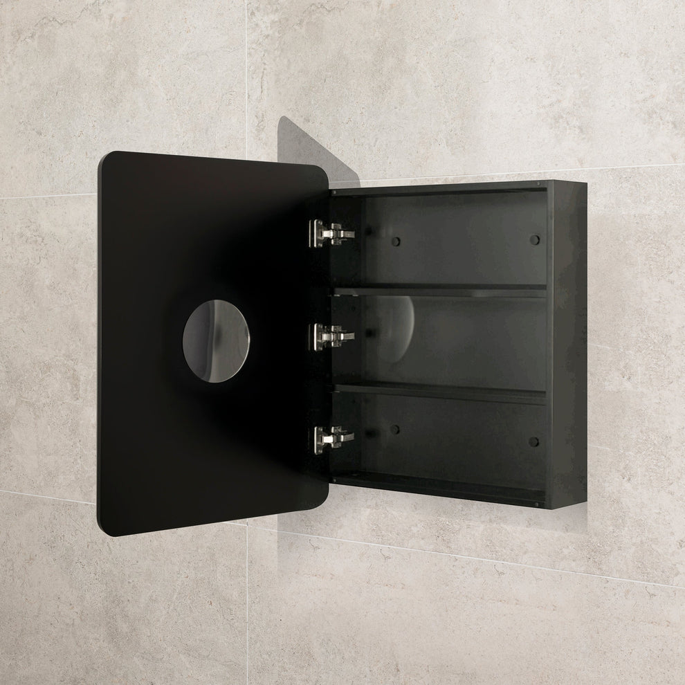 Retti Rectangular 600mm x 750mm Mirrored Shaving Cabinet, Matte Black ...