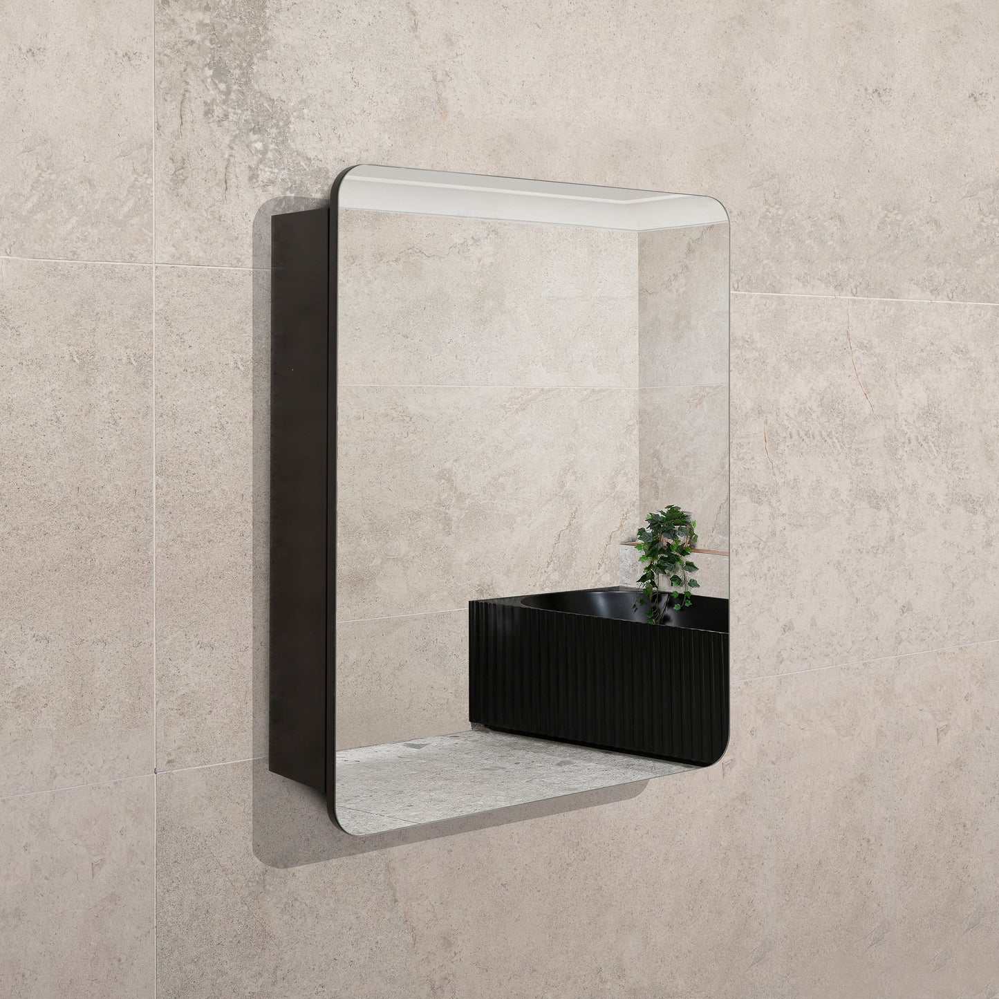 Retti Rectangular 600mm x 750mm Mirrored Shaving Cabinet, Matte Black