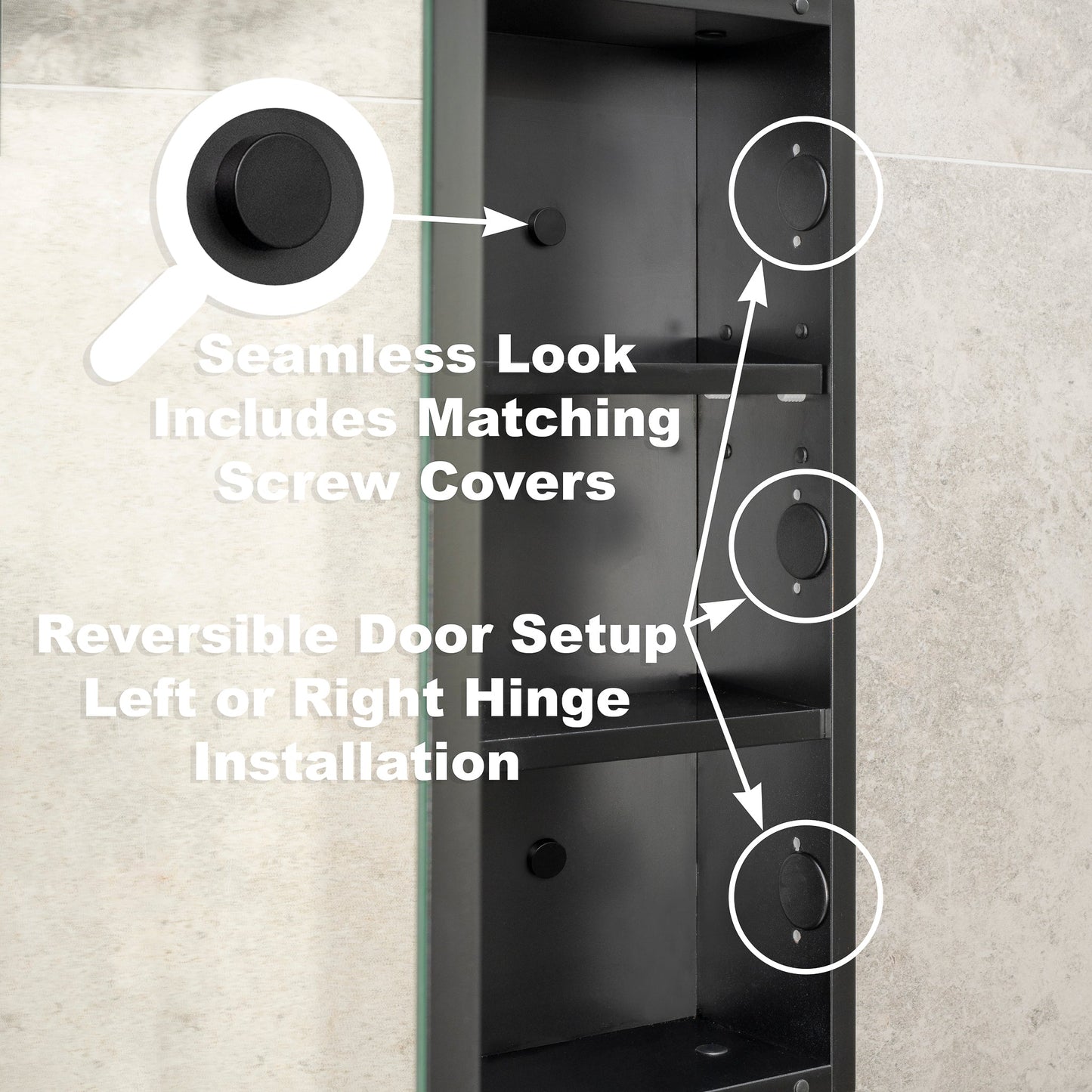 Retti Rectangular 600mm x 750mm Mirrored Shaving Cabinet, Matte Black