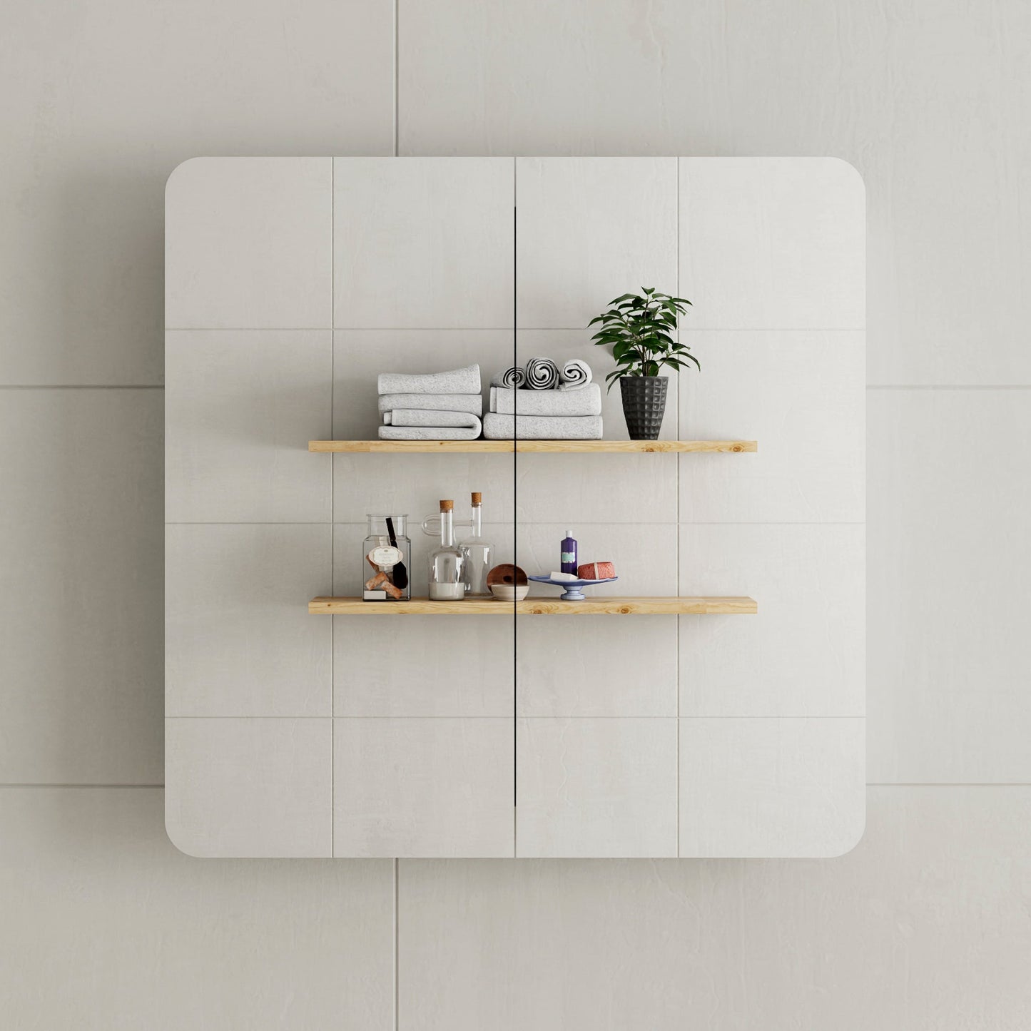 Retti Rectangular 750mm x 750mm Mirrored Shaving Cabinet, Matte White