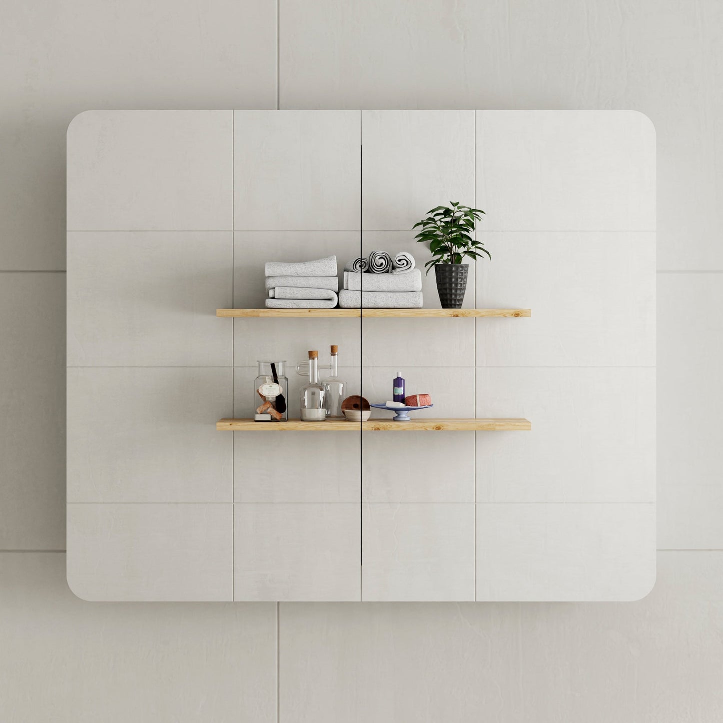 Retti Rectangular 900mm x 750mm Mirrored Shaving Cabinet, Matte White