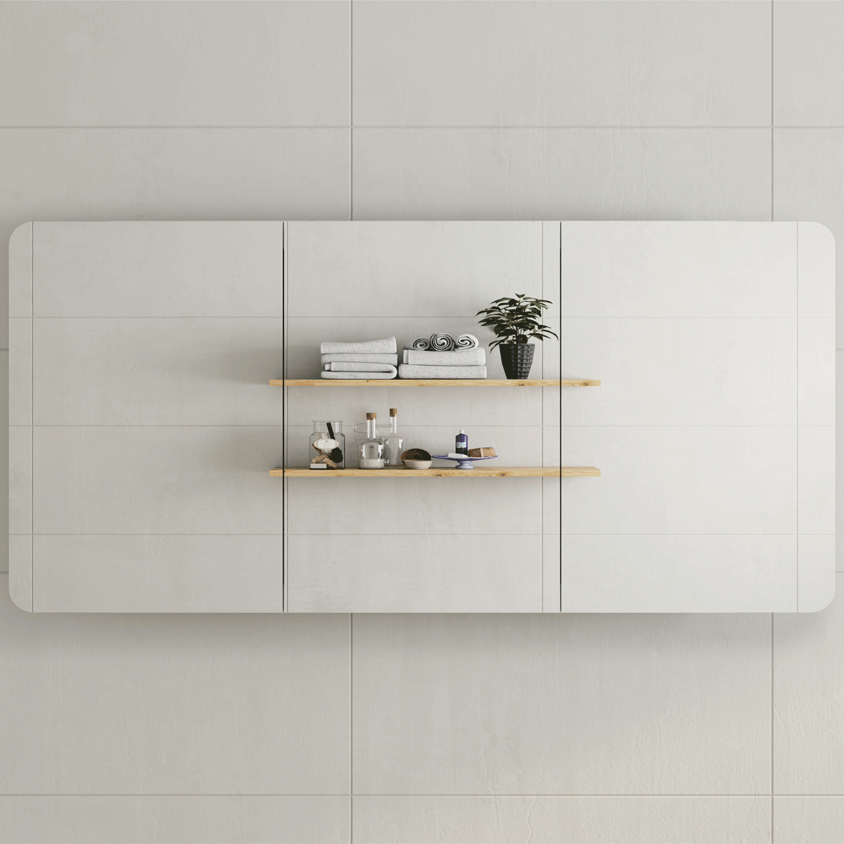 Retti Rectangular 1500mm x 750mm Mirrored Shaving Cabinet, Matte White