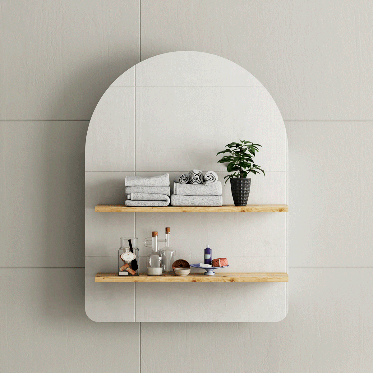 Arco Arch 600mm x 800mm Mirrored Shaving Cabinet, Matte Black