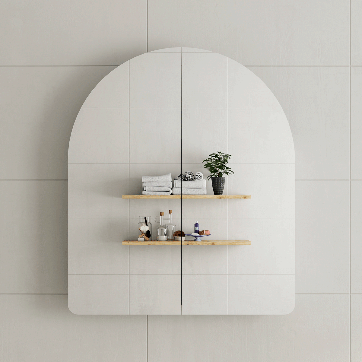 Arco Arch 850mm x 1000mm Mirrored Shaving Cabinet, Matte Black