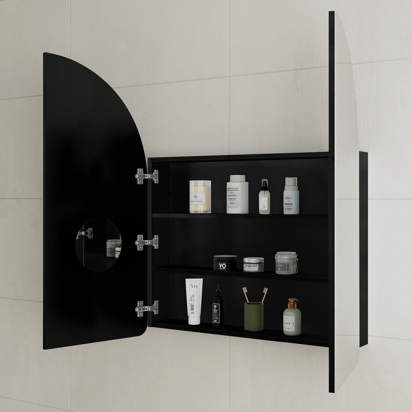 Arco Arch 850mm x 1000mm Mirrored Shaving Cabinet, Matte Black