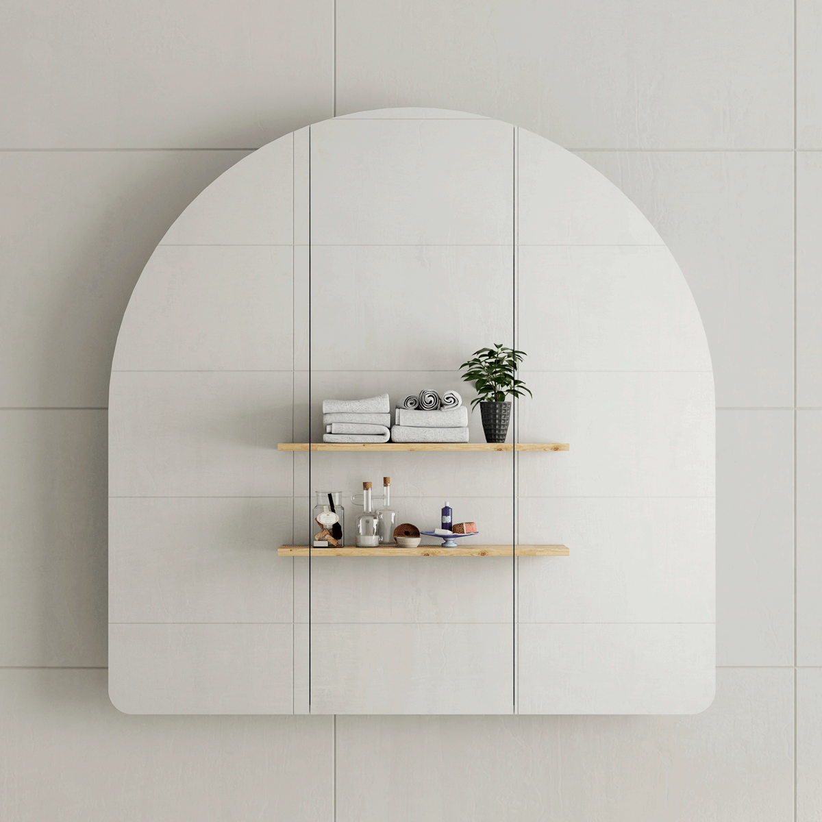 Arco Arch 1000mm x 1000mm Mirrored Shaving Cabinet, Matte Black