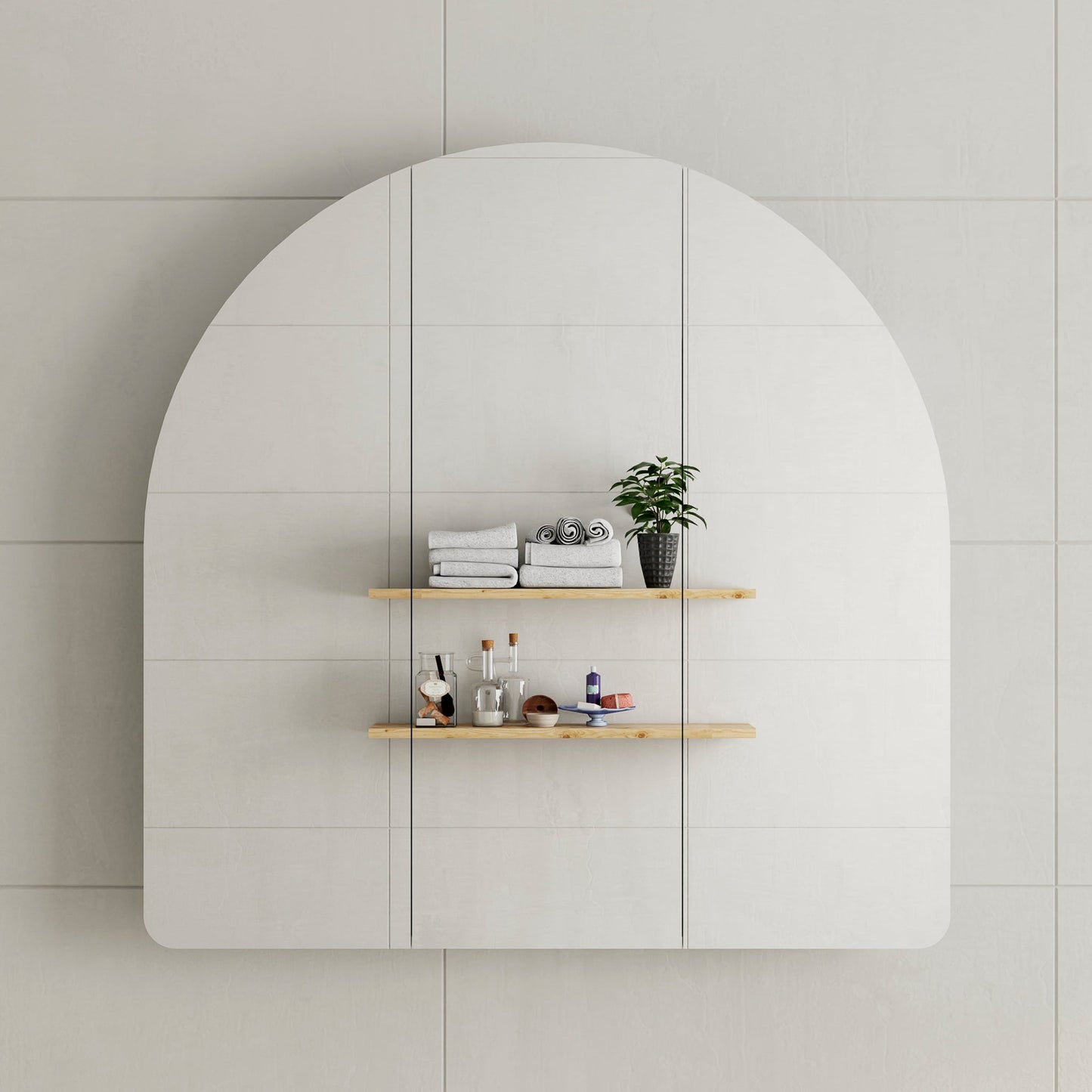 Arco Arch 1000mm x 1000mm Mirrored Shaving Cabinet, Matte Black