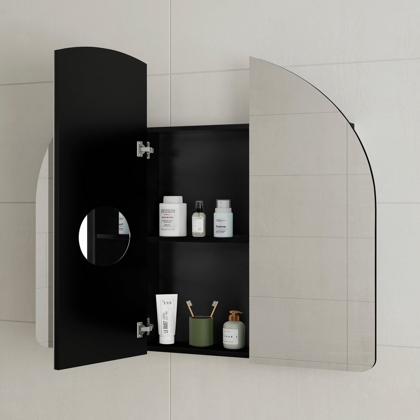 Arco Arch 1200mm x 800mm Mirrored Shaving Cabinet, Matte Black