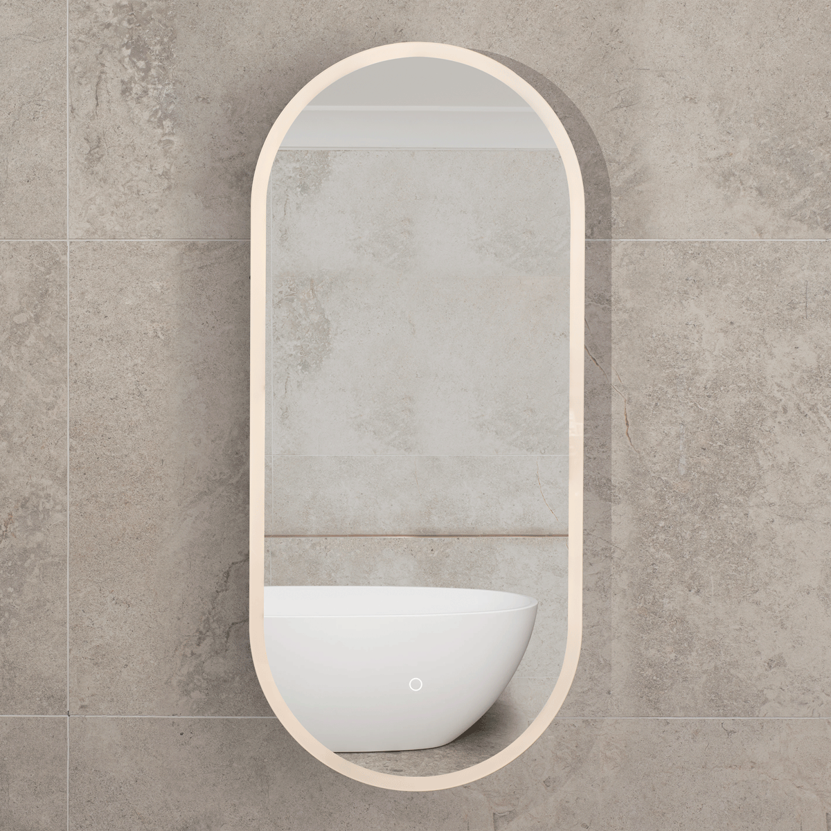 Pill Oval 400mm x 900mm Frontlit LED Mirrored Shaving Cabinet, Matte Black