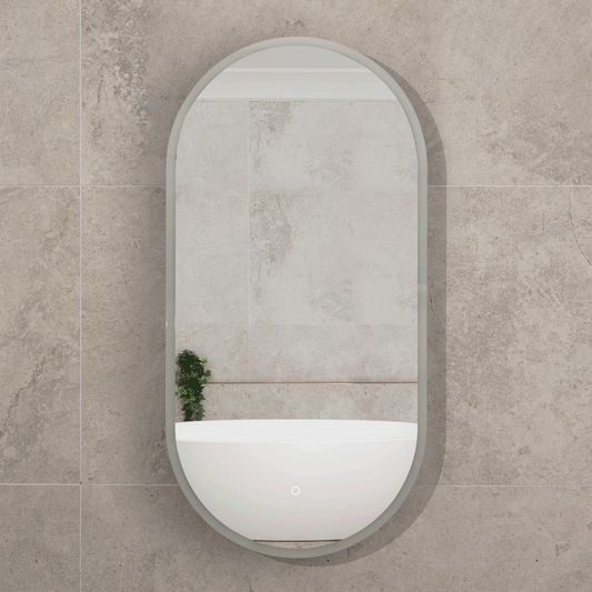 Pill Oval 600mm x 1200mm Frontlit LED Mirrored Shaving Cabinet, Matte Black