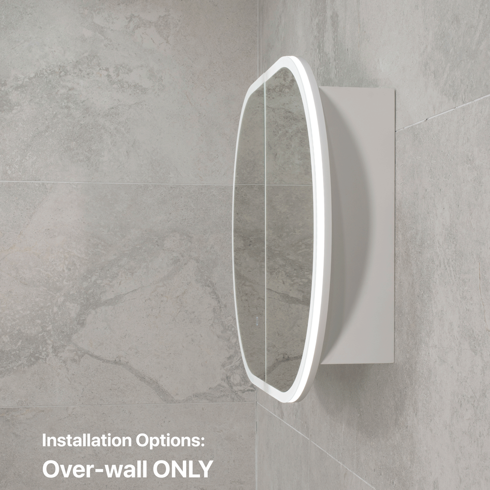 Pill Oval 900mm x 600mm Frontlit LED Mirrored Shaving Cabinet, Matte White
