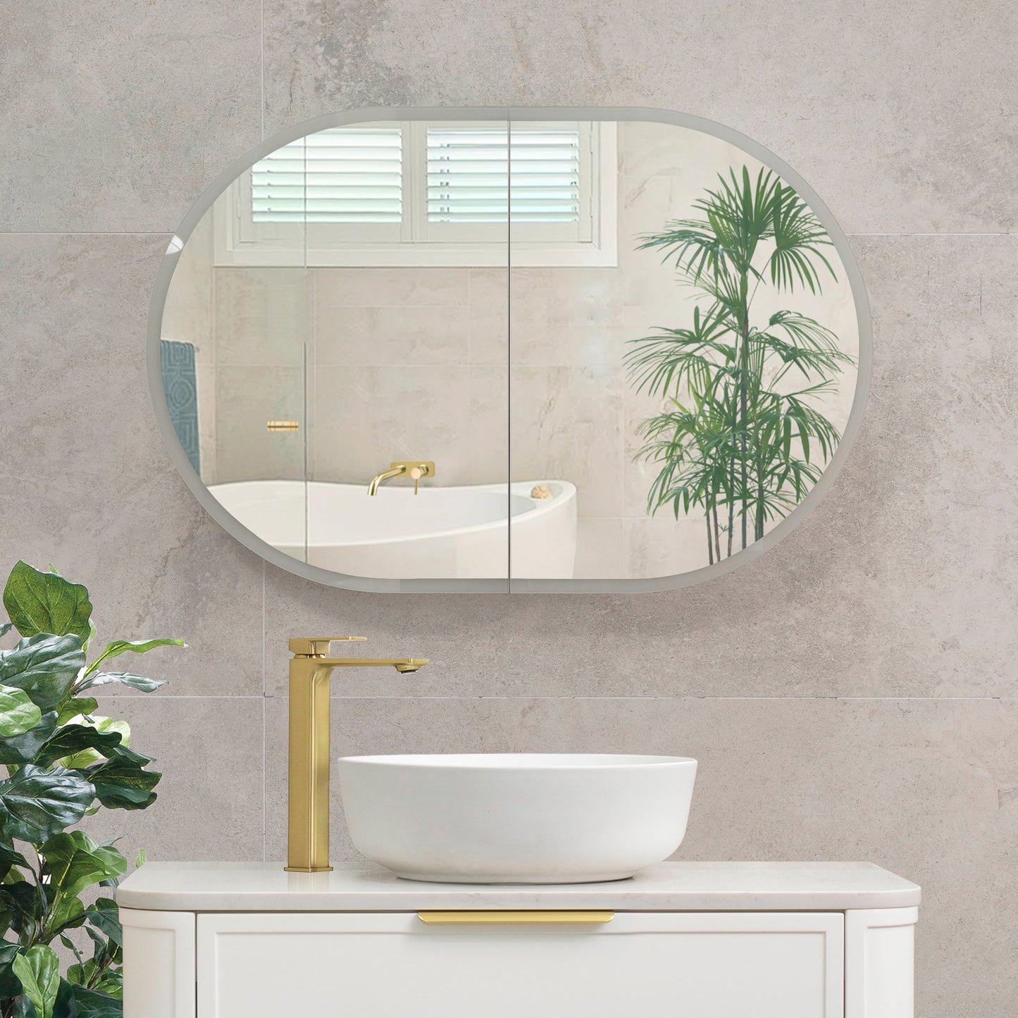 Pill Oval 900mm x 600mm Frontlit LED Mirrored Shaving Cabinet, Matte Black