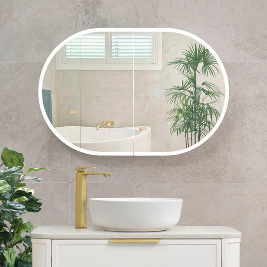Pill Oval 900mm x 600mm Frontlit LED Mirrored Shaving Cabinet, Matte Black