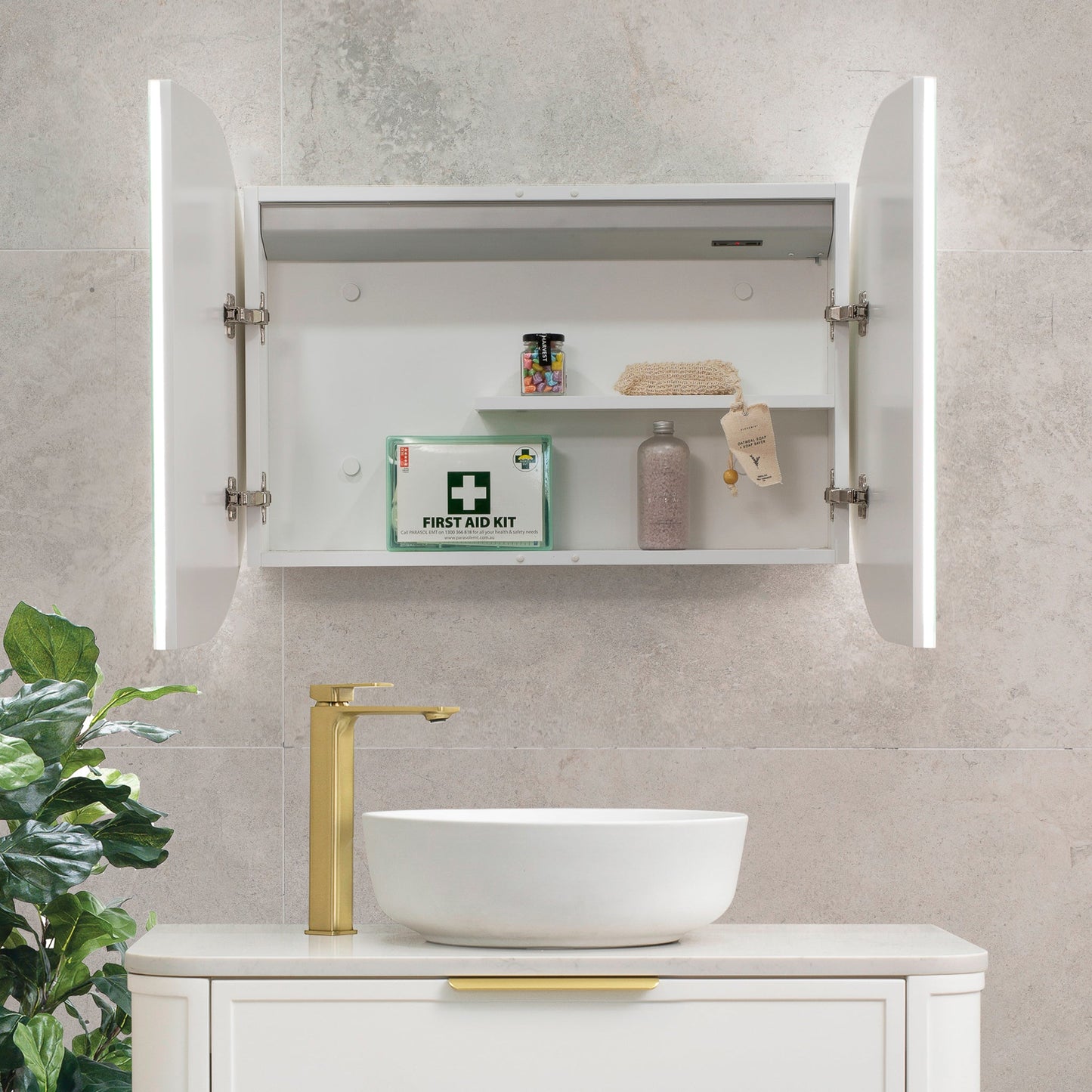 Pill Oval 900mm x 600mm Frontlit LED Mirrored Shaving Cabinet, Matte White