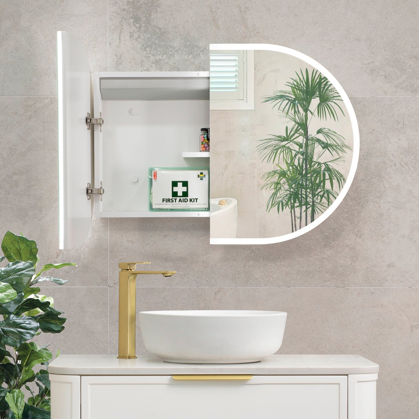 Pill Oval 900mm x 600mm Frontlit LED Mirrored Shaving Cabinet, Matte White