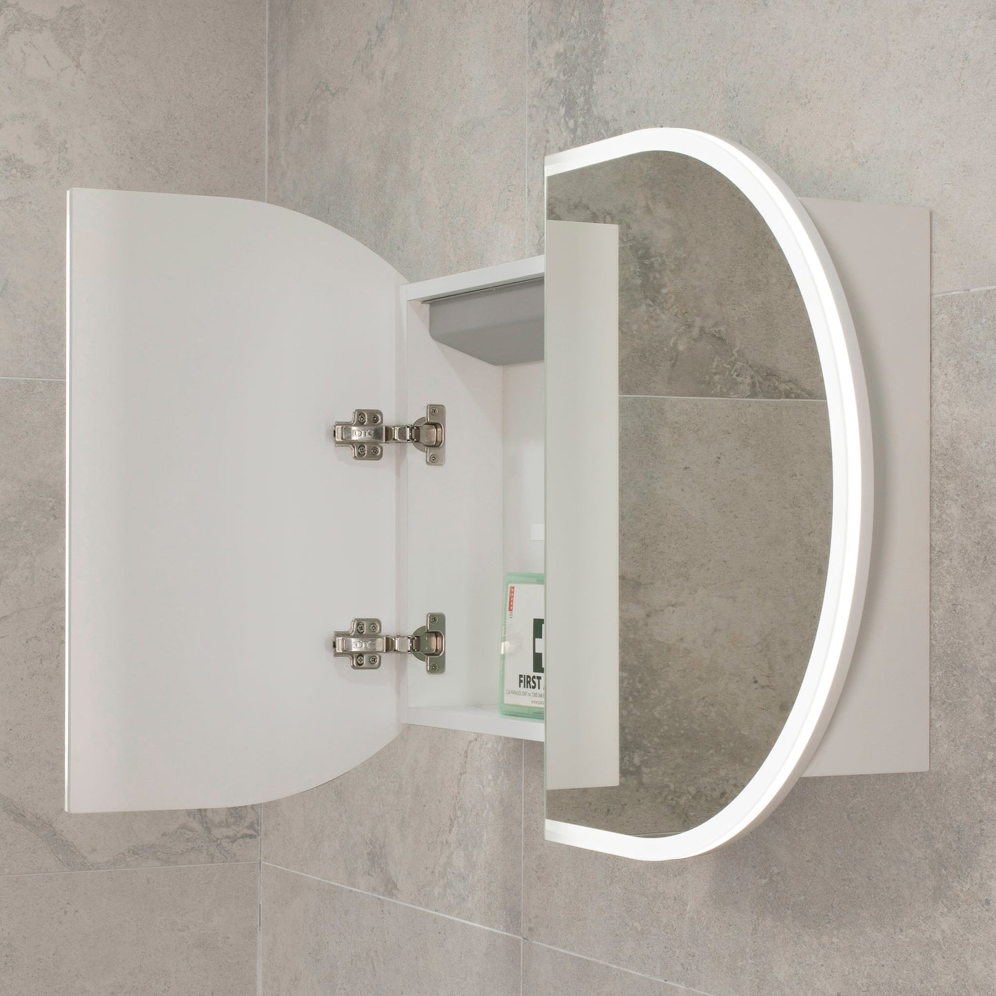 Pill Oval 900mm x 600mm Frontlit LED Mirrored Shaving Cabinet, Matte White