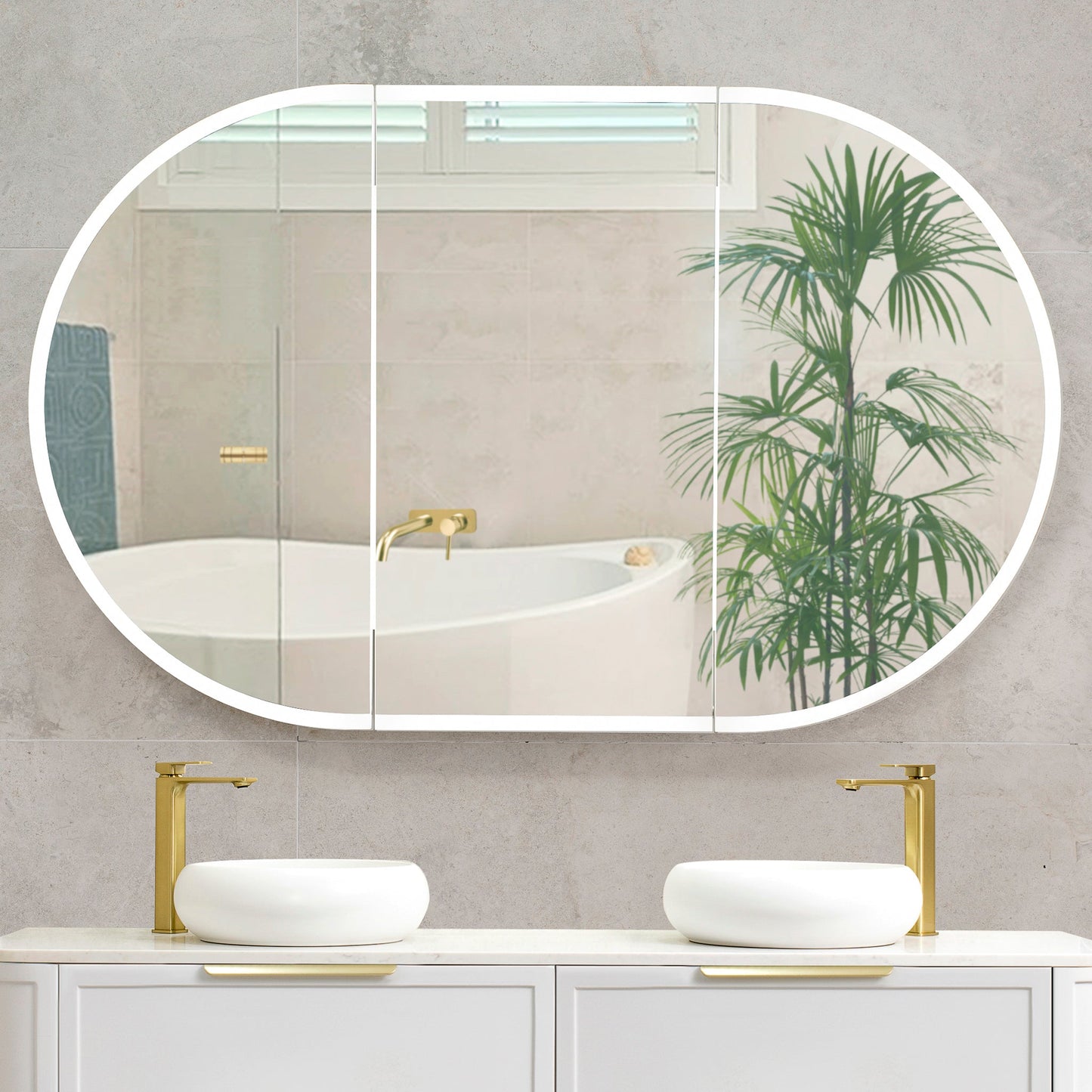Pill Oval 1200mm x 750mm Frontlit LED Mirrored Shaving Cabinet, Matte Black