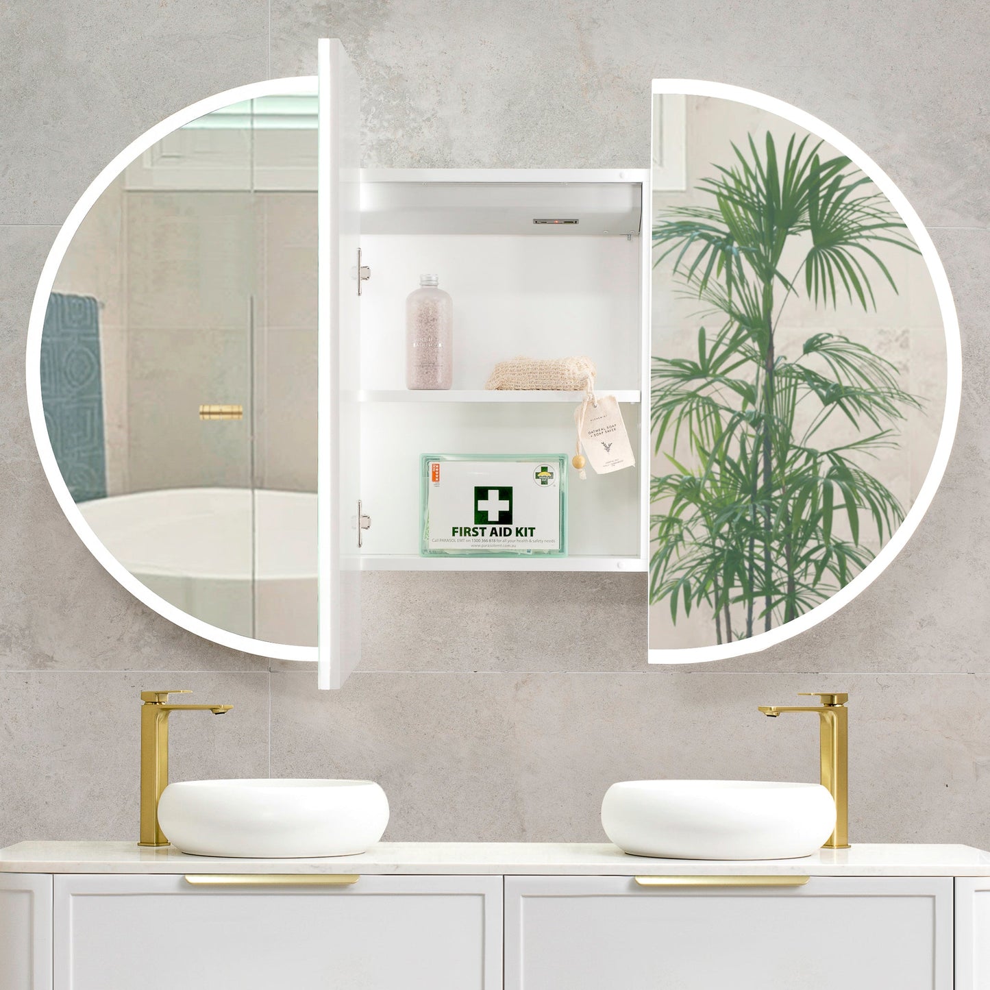 Pill Oval 1200mm x 750mm Frontlit LED Mirrored Shaving Cabinet, Matte White
